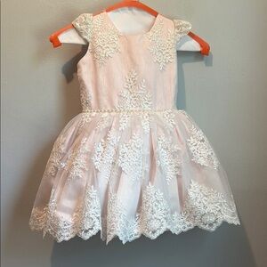 4T Sequin Birthday Flower Girl Princess Elegant Pink Lace Dress Pearl Be…